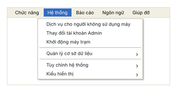 Menu Hệ thống của GCafe Billing (giao diện cổ điển)