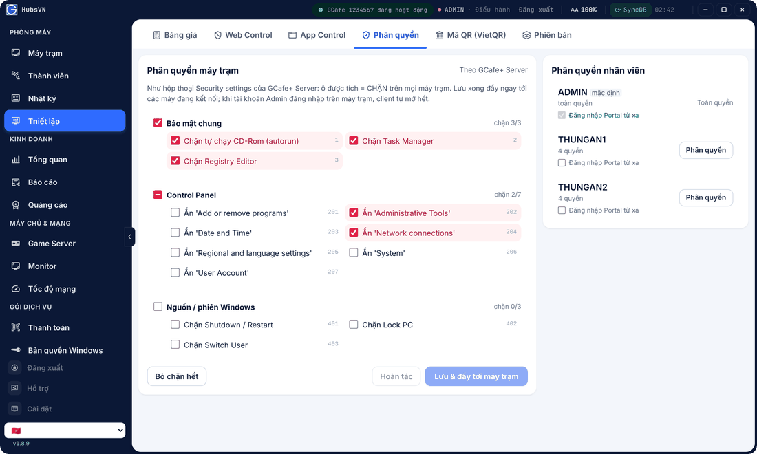 Client PC permissions with Task Manager, Registry Editor and Control Panel blocks