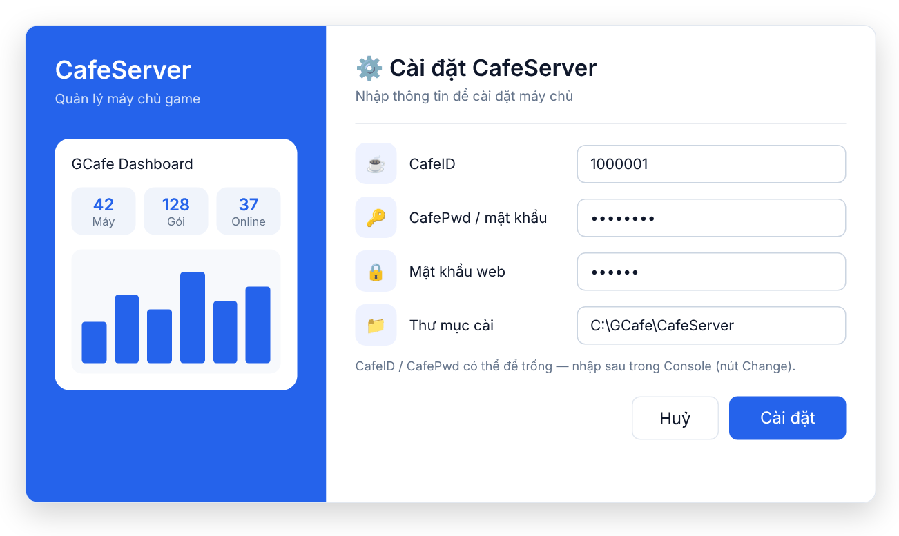 CafeServer setup window