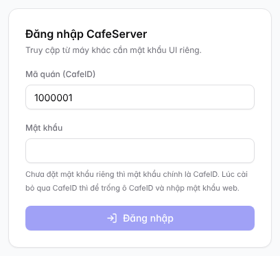 Màn hình đăng nhập CafeServer