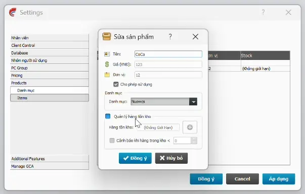 Daftar layanan dan stok barang