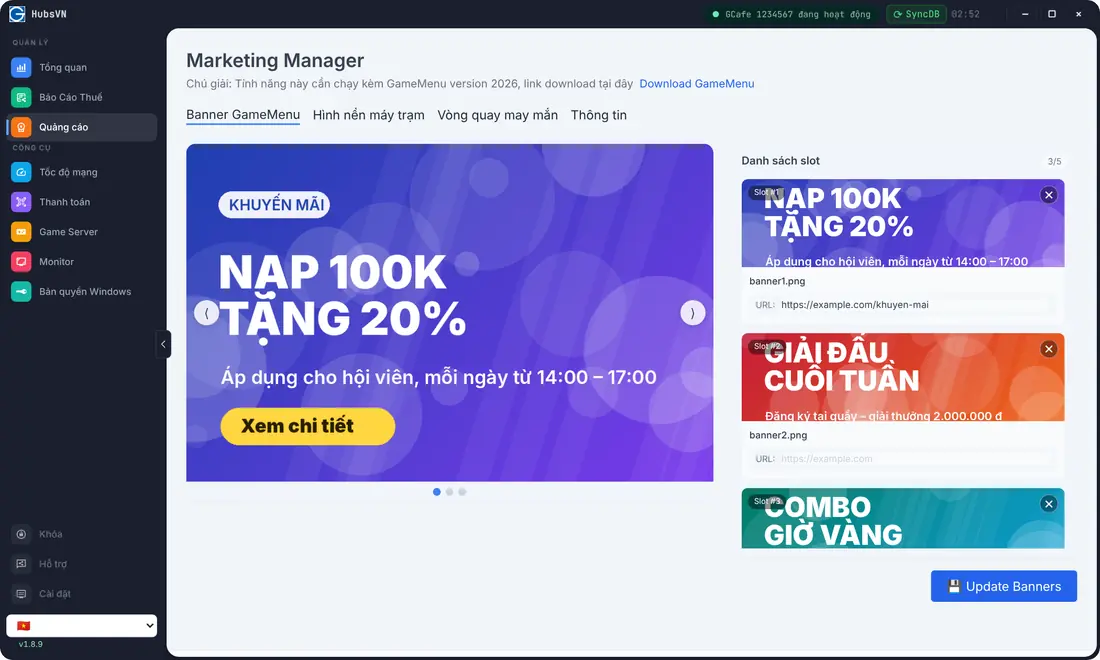 GCafe Portal: advertising banners on client PCs