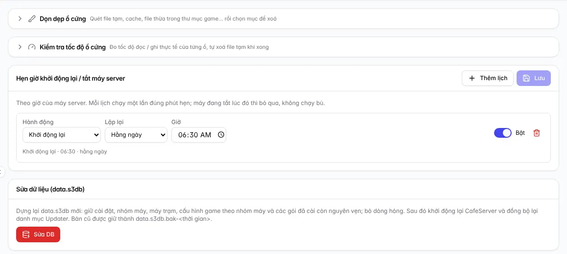 GCafe Update: công cụ kiểm tra ổ đĩa và nhật ký