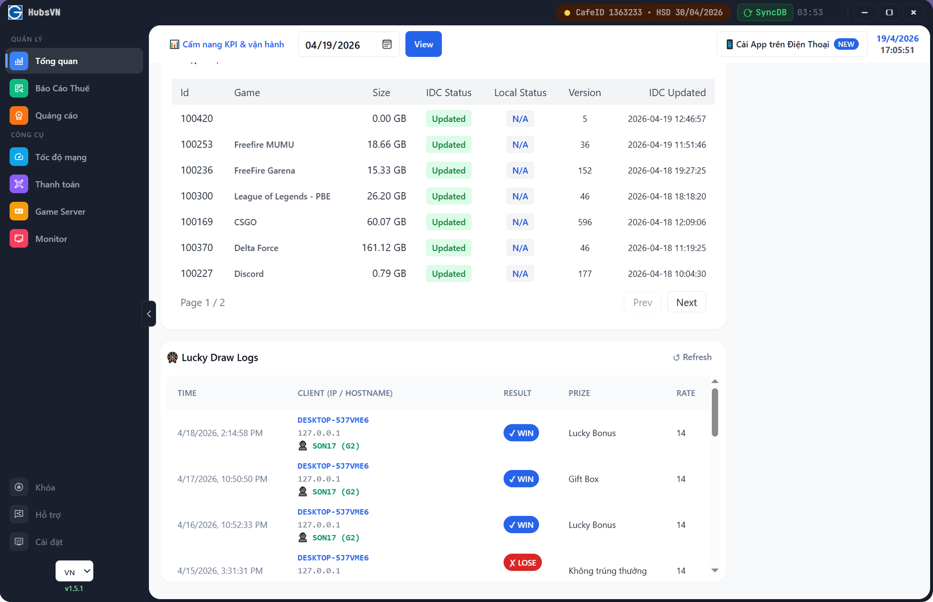 GCafe phần mềm quản lý phòng net số 1